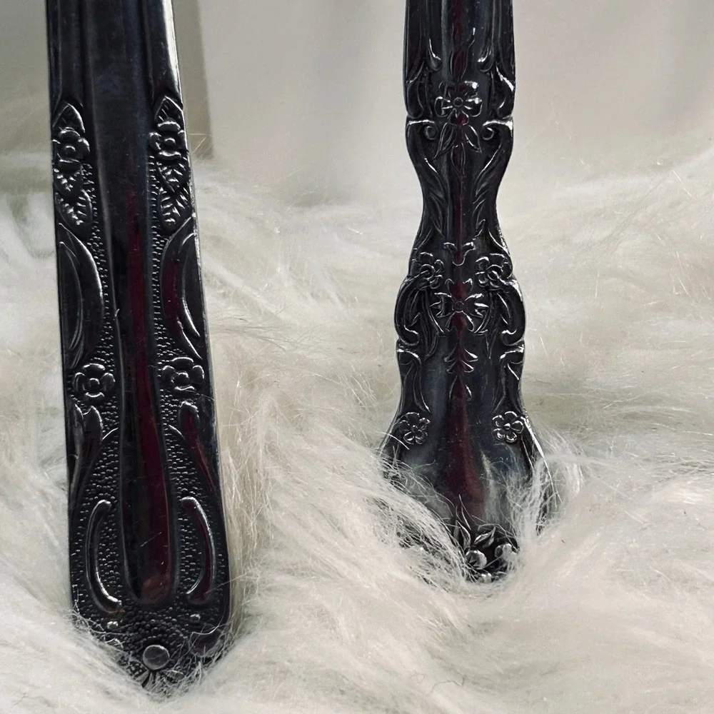Orleans‎ Silver Royal Rose Stainless Flatware Set 7 Piece Japan Floral Scroll